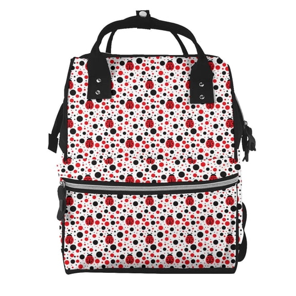 Ratiio Ladybugs 2 Mummy Backpack - Waterproof Twill Canvas, Large Capacity Diaper Bag with Multiple Pockets and Adjustable Straps