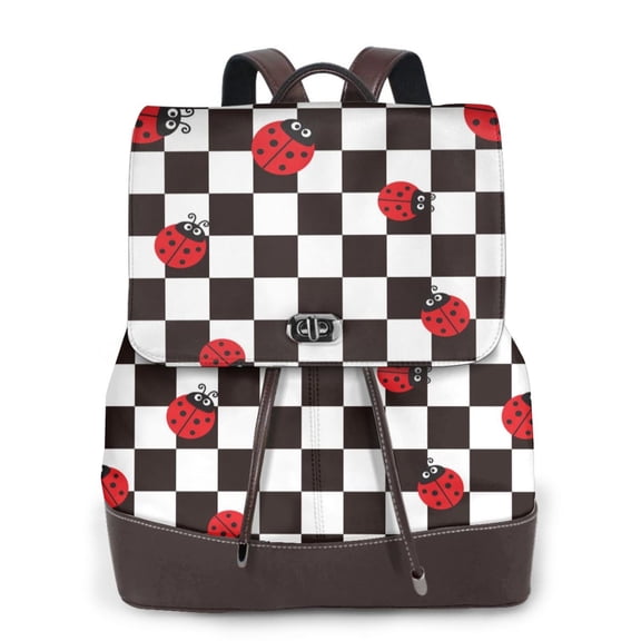 Ratiio Ladybugs Of Black And White Checkers Pattern Womens Backpack Purse Leather Backpack Purse for Women Travel Fashion Backpack Designer Ladies Shoulder Bags