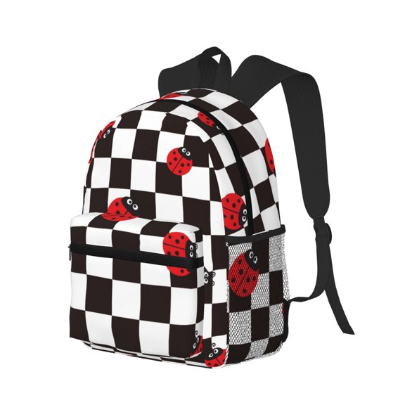 Ratiio Ladybugs Of Black And White Checkers Print Casual Backpack for Men and Women, Water Resistant Oxford Fabric School Bag Lightweight Travel Daypack