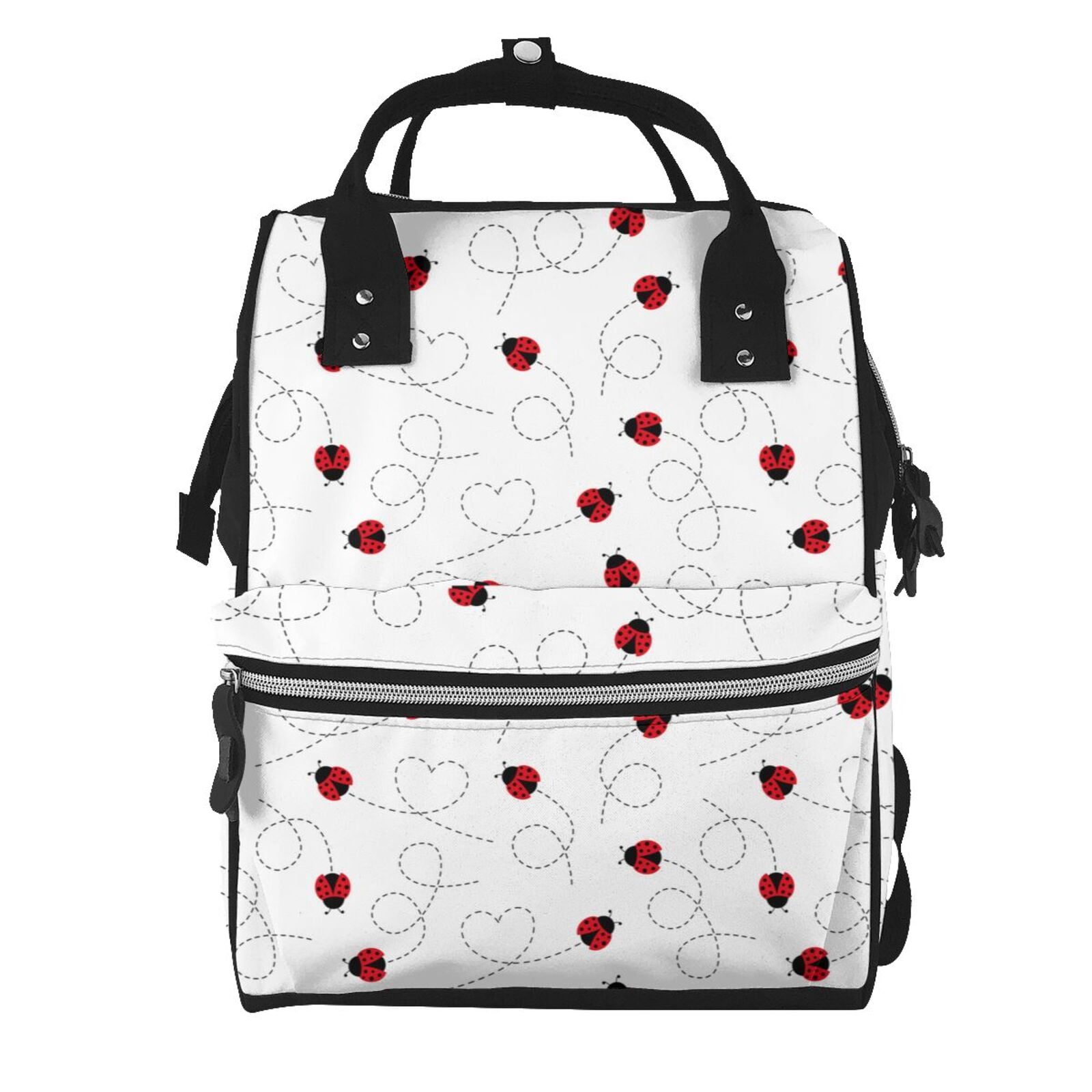 Ratiio Ladybugs Flying On Dotted Route Mummy Backpack - Waterproof Twill Canvas, Large Capacity Diaper Bag with Multiple Pockets and Adjustable Straps