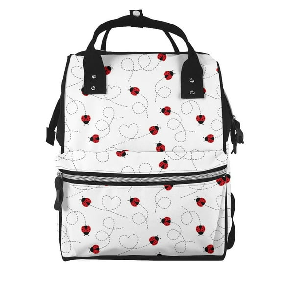 Ratiio Ladybugs Flying On Dotted Route Mummy Backpack - Waterproof Twill Canvas, Large Capacity Diaper Bag with Multiple Pockets and Adjustable Straps