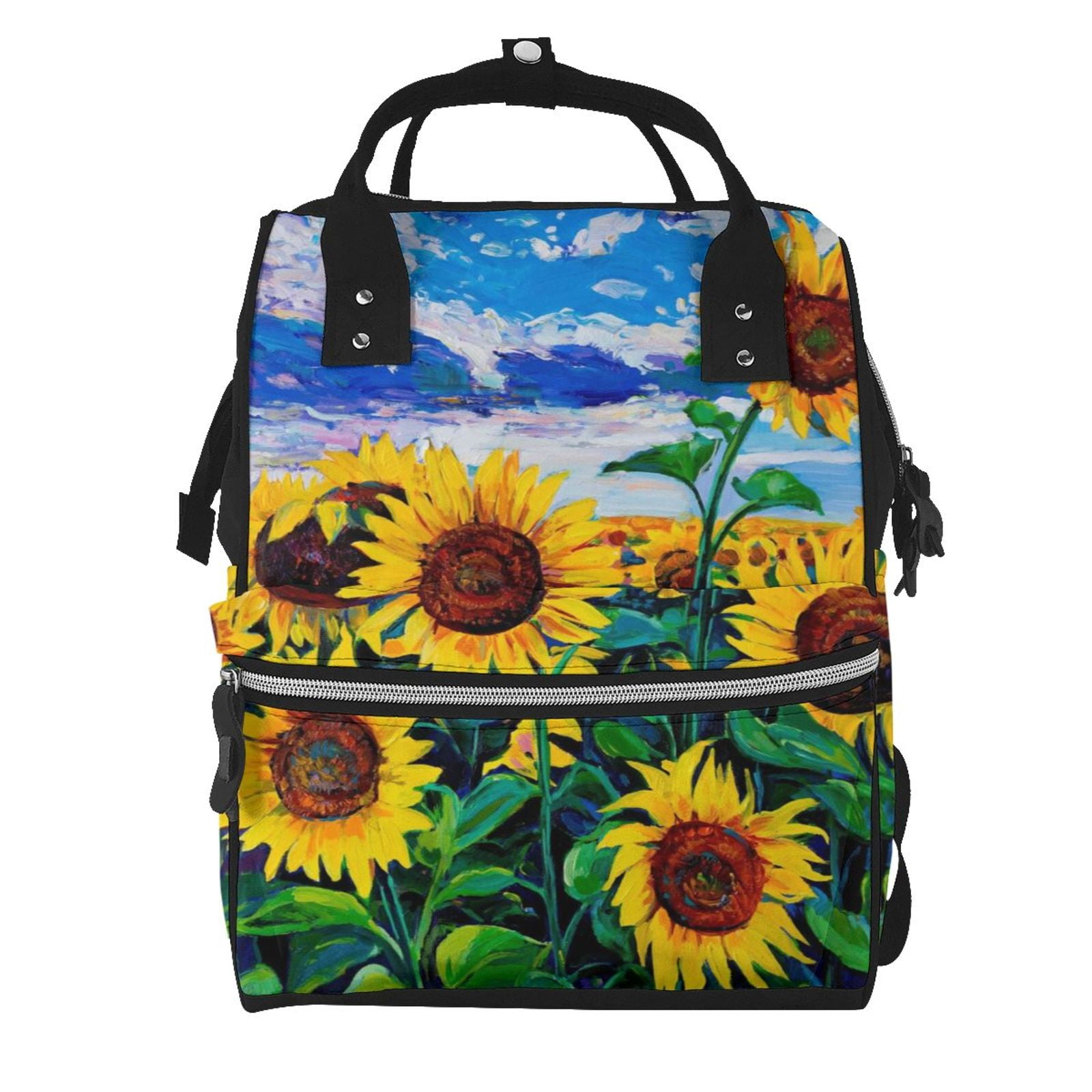 Ratiio Landscape With Sunflowers Mummy Backpack - Waterproof Twill Canvas, Large Capacity Diaper Bag with Multiple Pockets and Adjustable Straps