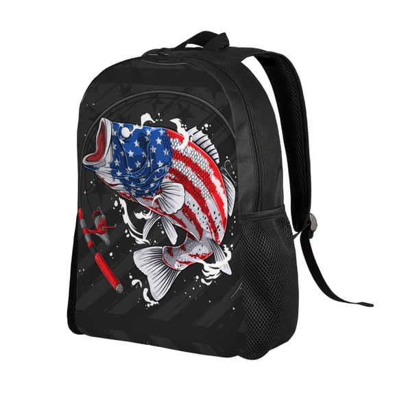 Ratiio Largemouth Bass Fish in USA Print Backpack with Padded 15-inch Laptop Sleeve- Spacious and Durable Daypack for Work and Travel