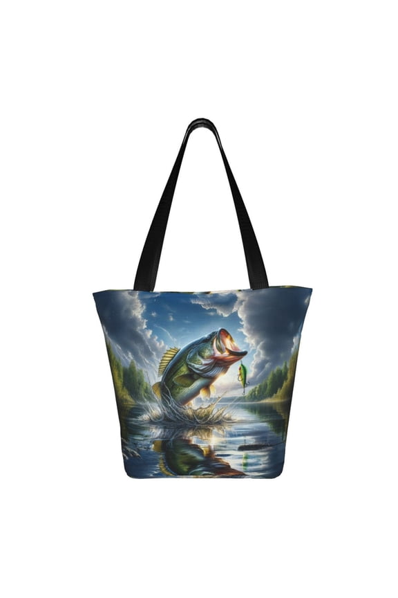 Largemouth Bass Jumping Out of The Water Print Shoulder Bag for Women, Polyester Crossbody Purse Lightweight Handbag for Daily Travel and Casual Use