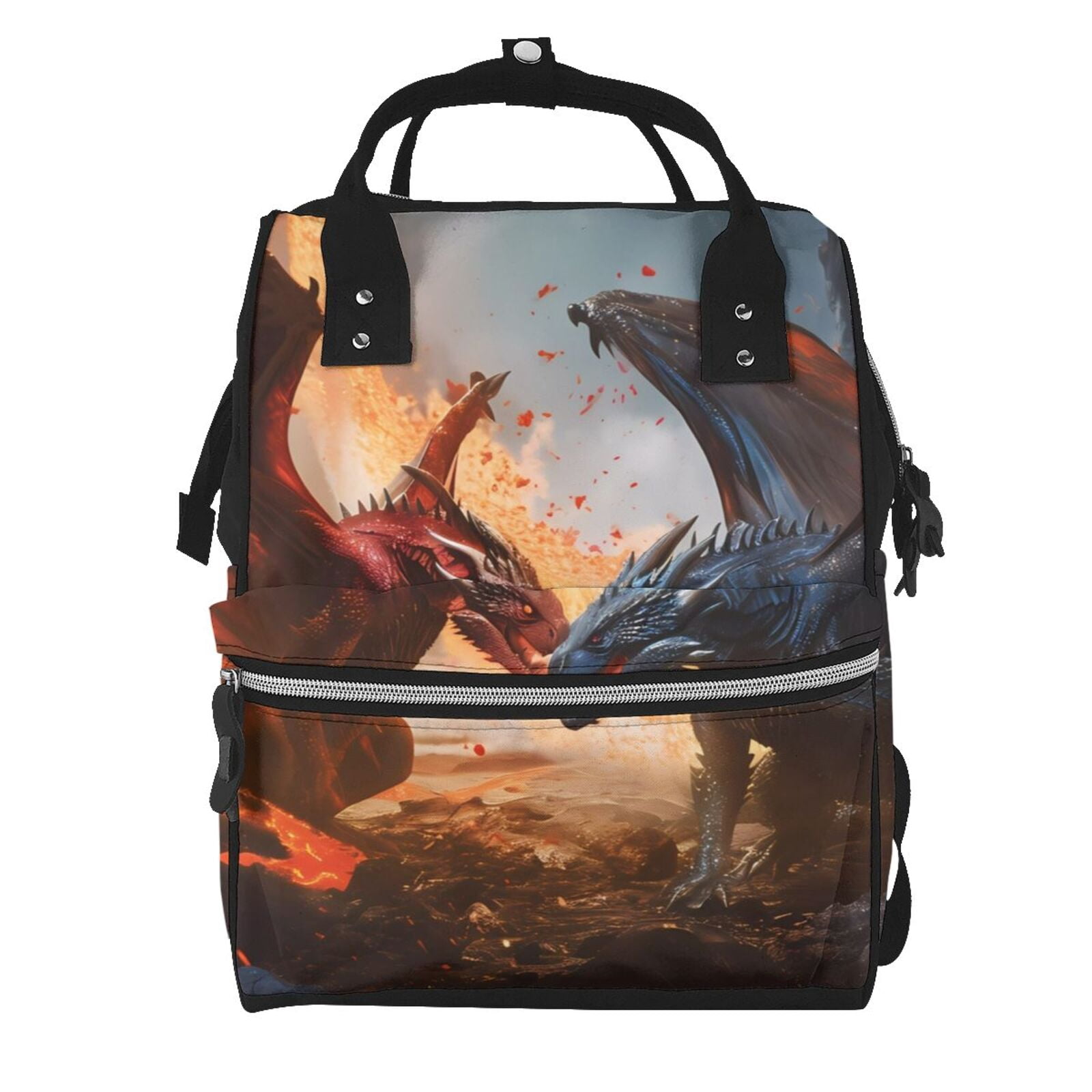 Ratiio Lava Dragon Mummy Backpack - Waterproof Twill Canvas, Large Capacity Diaper Bag with Multiple Pockets and Adjustable Straps