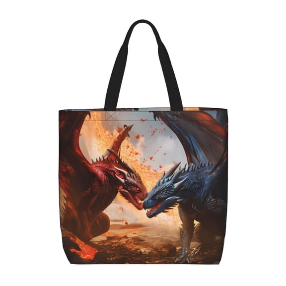 Ratiio Lava Dragon Print Reusable Grocery Bag Shopping Bags with Zipper Shoulder Shopping Handle Bag Suitable for Outdoor Convenient Daily Bag