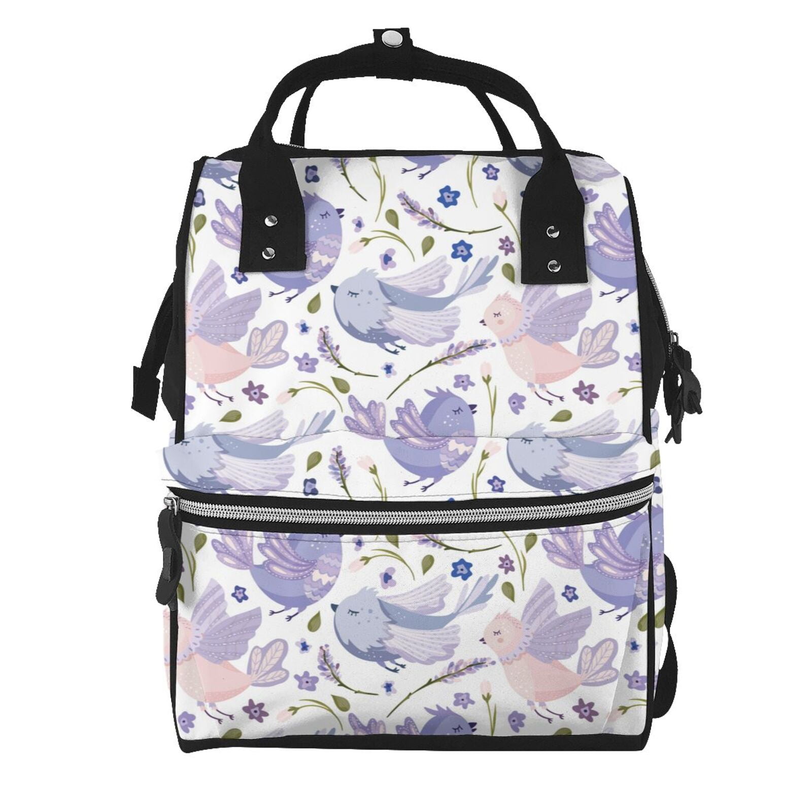 Ratiio Lavender Flowers Mummy Backpack - Waterproof Twill Canvas, Large Capacity Diaper Bag with Multiple Pockets and Adjustable Straps