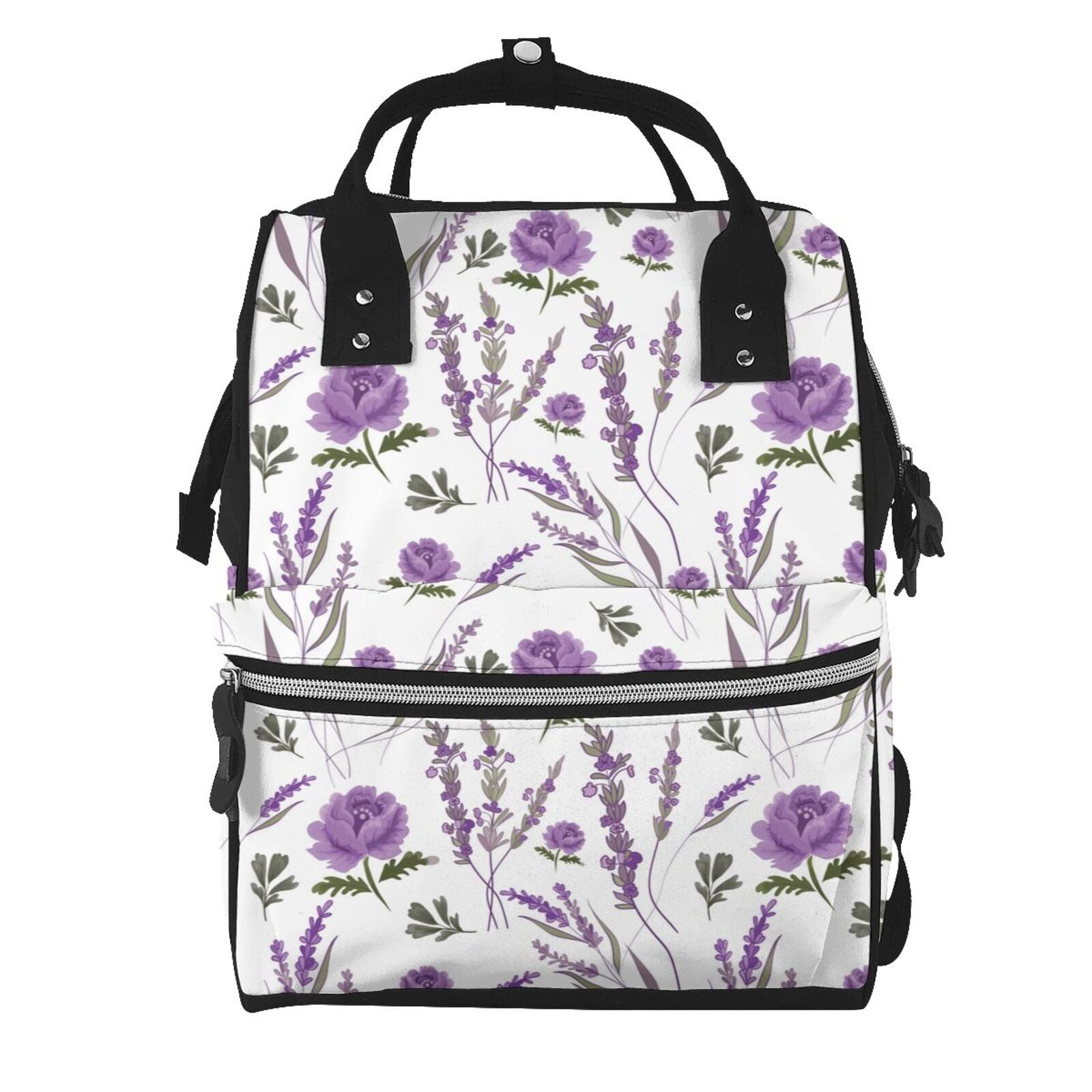 Ratiio Lavender Flowers Mummy Backpack - Waterproof Twill Canvas, Large Capacity Diaper Bag with Multiple Pockets and Adjustable Straps