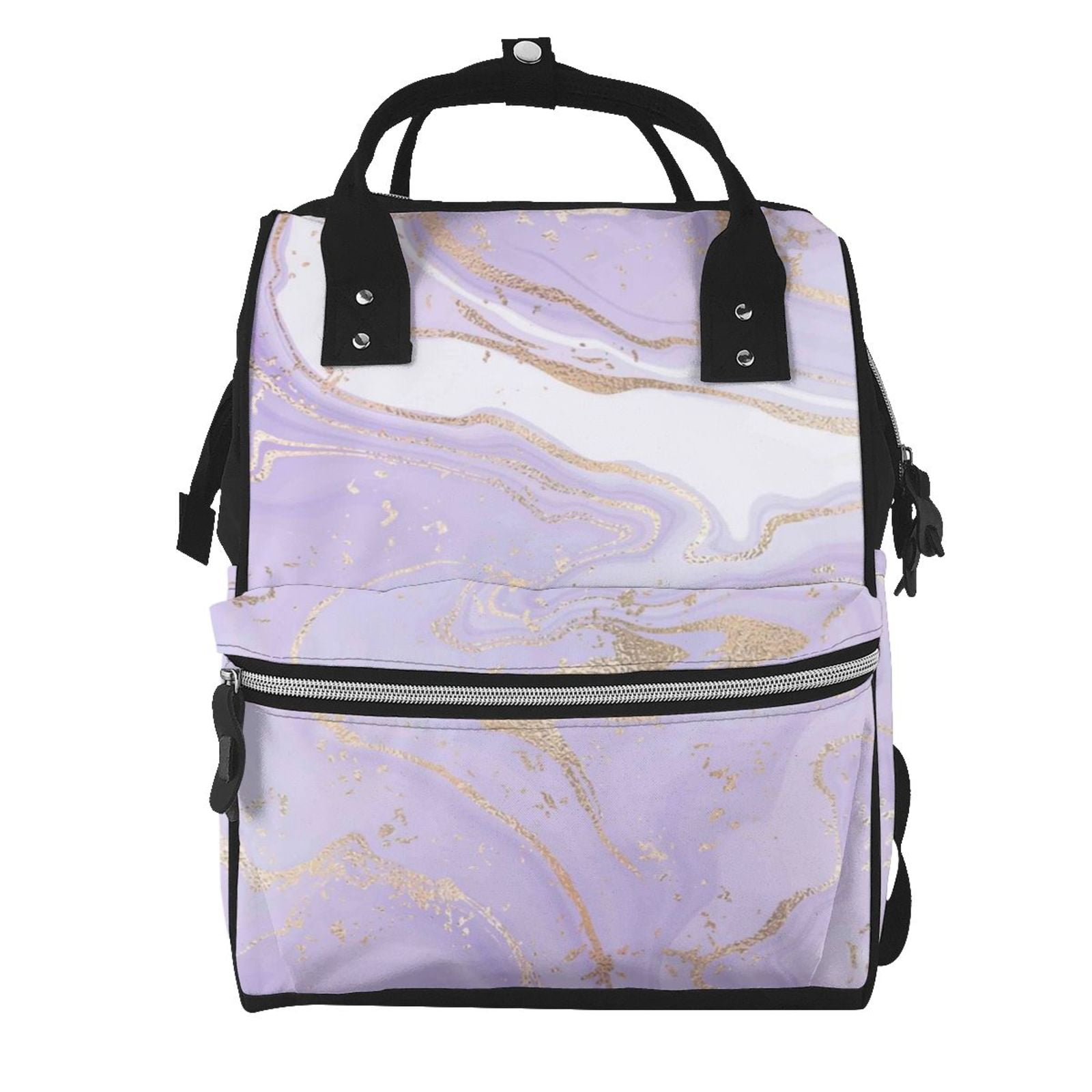 Ratiio Lavender Glitter Foil Stripes Mummy Backpack - Waterproof Twill Canvas, Large Capacity Diaper Bag with Multiple Pockets and Adjustable Straps