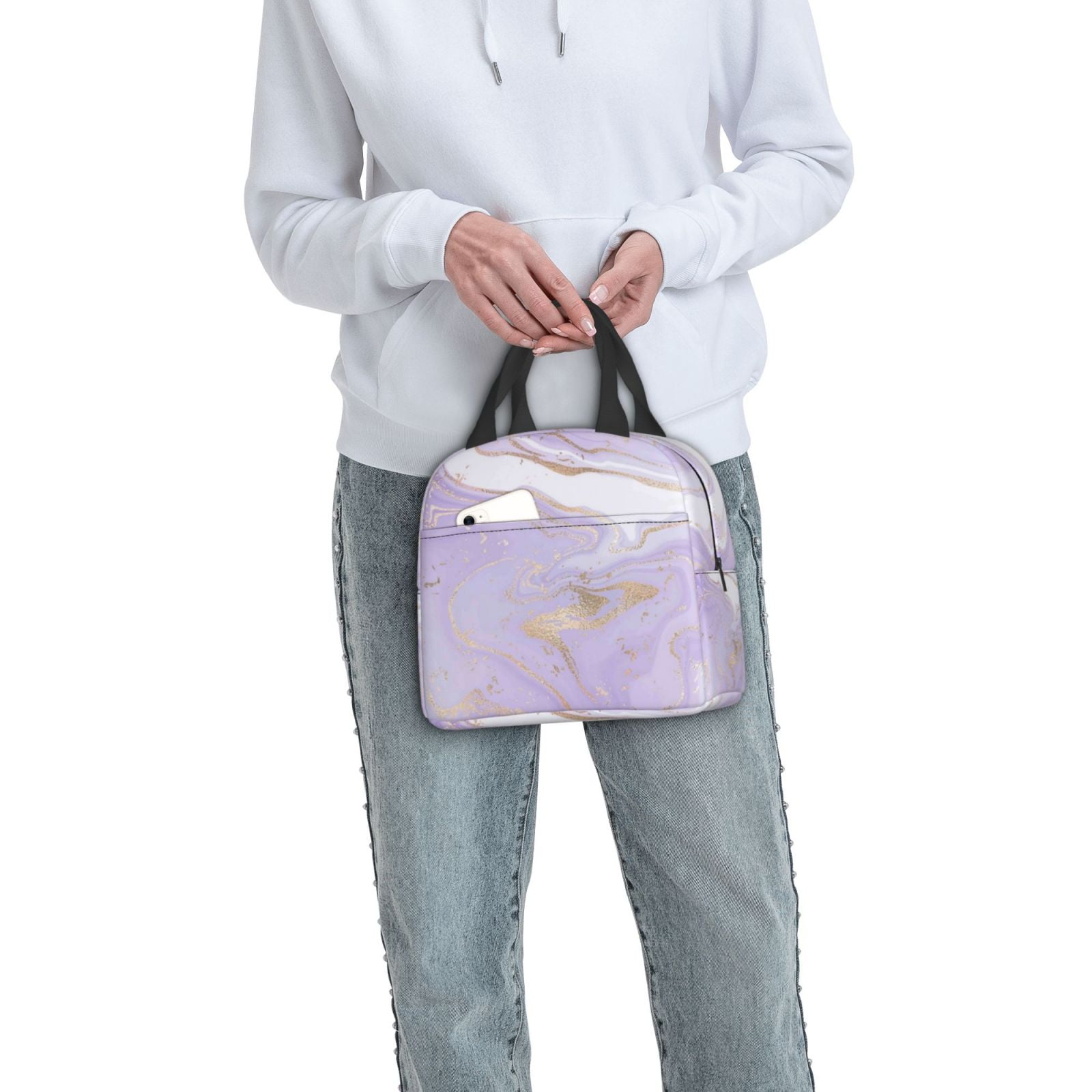 Ratiio Lavender Glitter Foil Stripes Print Lunch Bag Lunch Box Insulated Lunch Bag Adult Lunch Box for Men and Women