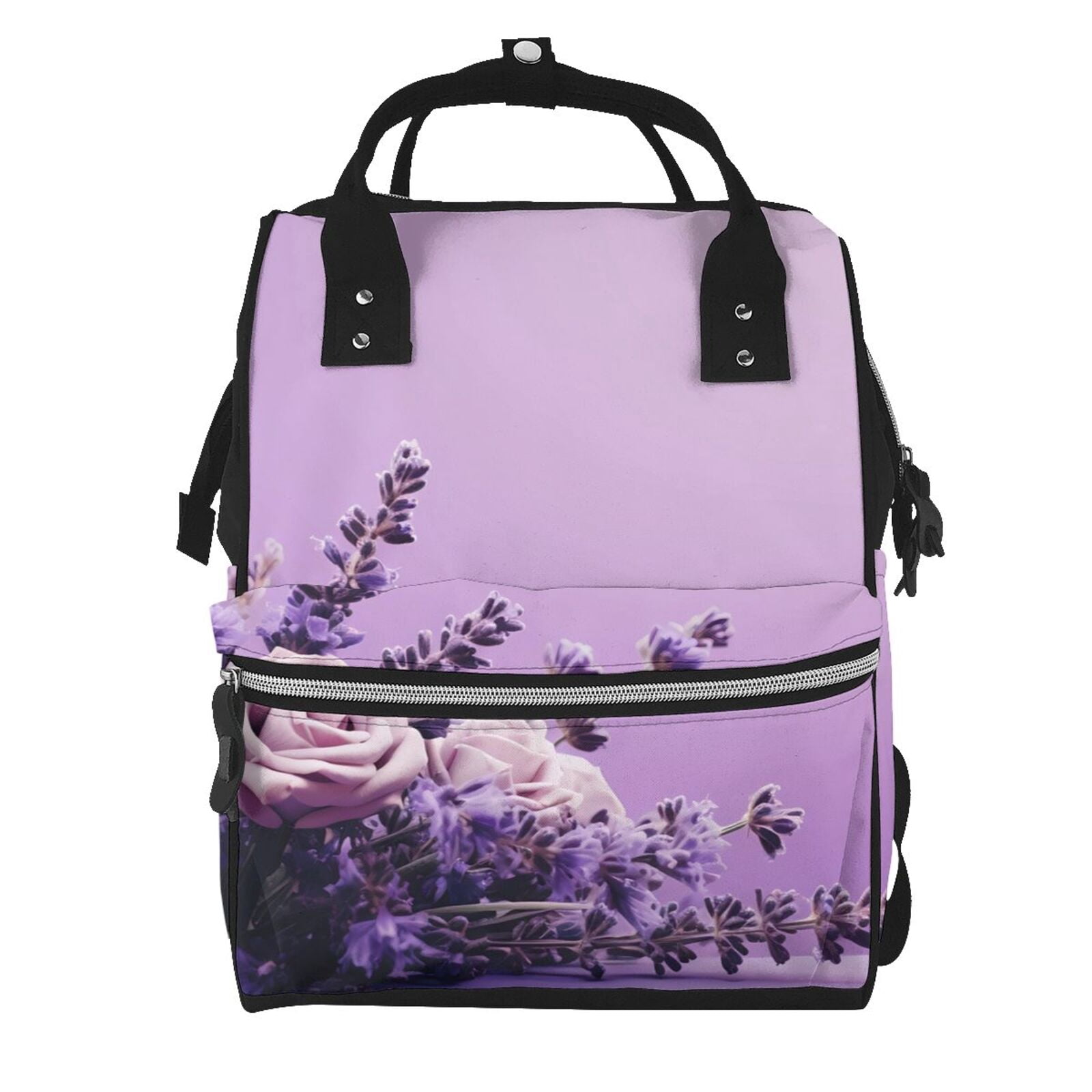 Ratiio Lavender Roses Arrangement Mummy Backpack - Waterproof Twill Canvas, Large Capacity Diaper Bag with Multiple Pockets and Adjustable Straps