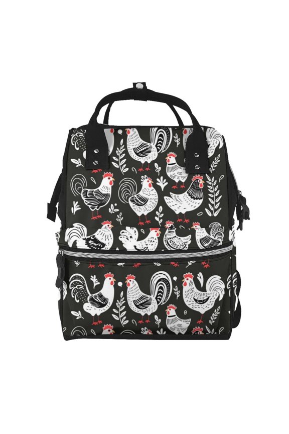 Laying Hens And Roosters Mummy Backpack - Waterproof Twill Canvas, Large Capacity Diaper Bag with Multiple Pockets and Adjustable Straps