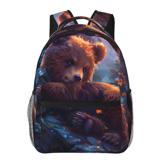Ratiio Lazy Stone Bear Print Eco-Friendly Casual Backpack, Water-Resistant Polyester Canvas Daypack with Smooth Zippers, Comfortable & Durable Travel Bag with Laptop Compartment