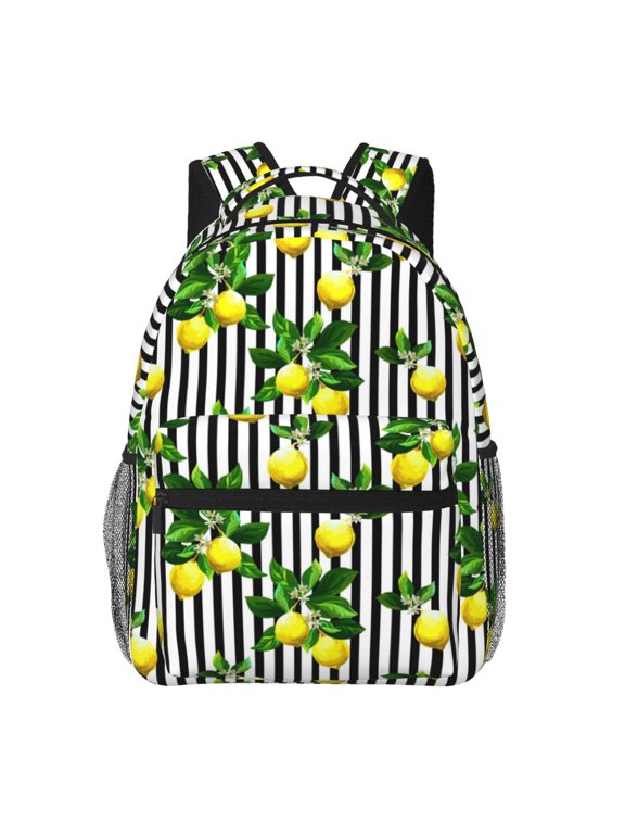 Lemons on Striped Print Eco-Friendly Casual Backpack, Water-Resistant Polyester Canvas Daypack with Smooth Zippers, Comfortable & Durable Travel Bag with Laptop Compartment