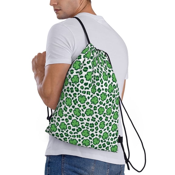Ratiio Leopard print St. Patrick's Day Print Drawstring Backpack Bag Sport Gym Sackpack Heavy Duty String Backpack for Men Women