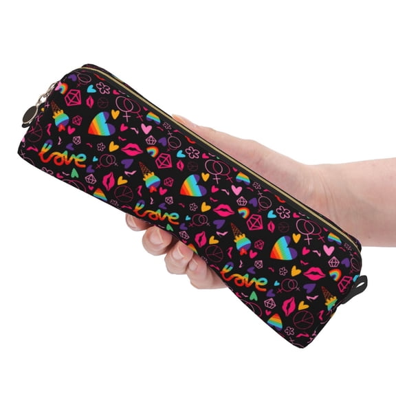 Ratiio Lgbt Rainbow For Pride Pattern Leather Pencil Case, Pencil Pouch with Durable Zipper, Compact and Stylish Organizer for Stationery, Art Supplies, Travel Essentials