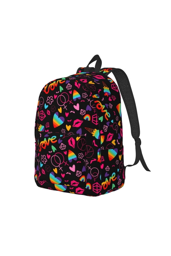 Lgbt Rainbow For Pride Print Canvas Backpack for Women & Men Retro Aesthetic Rucksack Basic Backpack for High School/College Students Travel Laptop Bag
