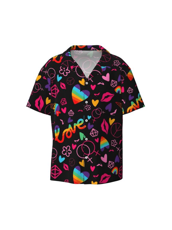 Lgbt Rainbow For Pride Print Mens Casual Short Sleeve Shirts Button Down Textured Shirts Summer Beach Shirt with Pocket Men's Casual Short-sleeved Shirt