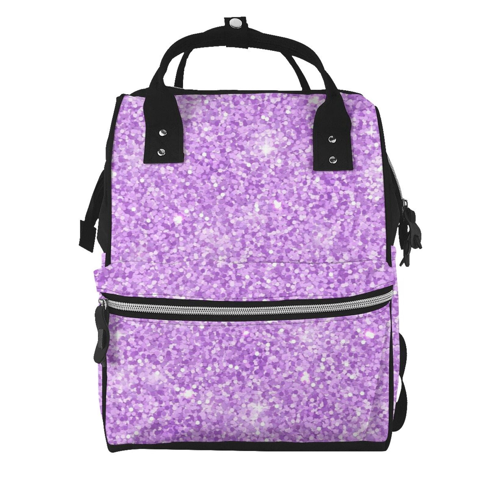 Ratiio Lilac Glittering Mummy Backpack - Waterproof Twill Canvas, Large Capacity Diaper Bag with Multiple Pockets and Adjustable Straps