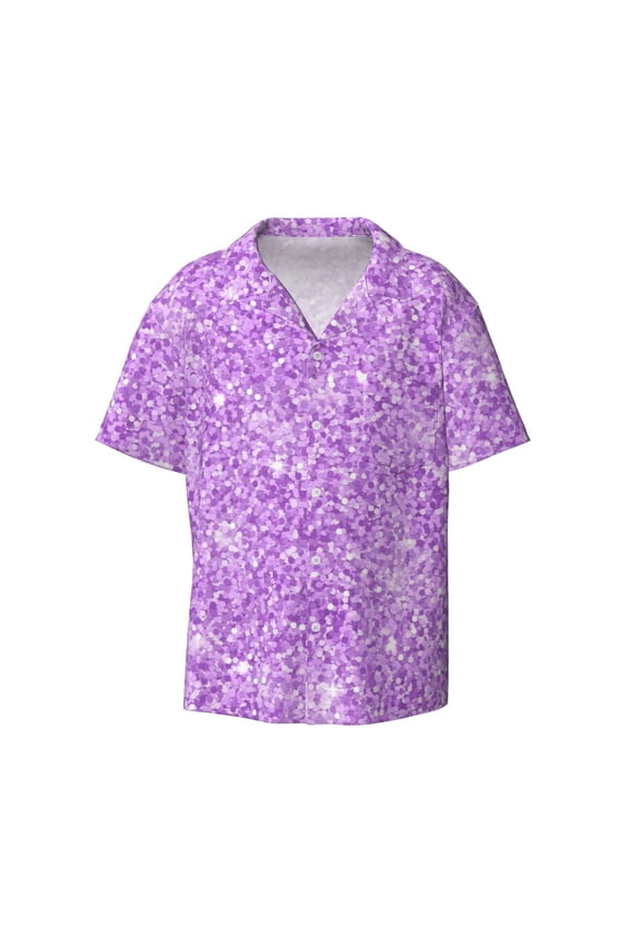 Lilac Glittering Print Mens Casual Short Sleeve Shirts Button Down Textured Shirts Summer Beach Shirt with Pocket Men's Casual Short-sleeved Shirt
