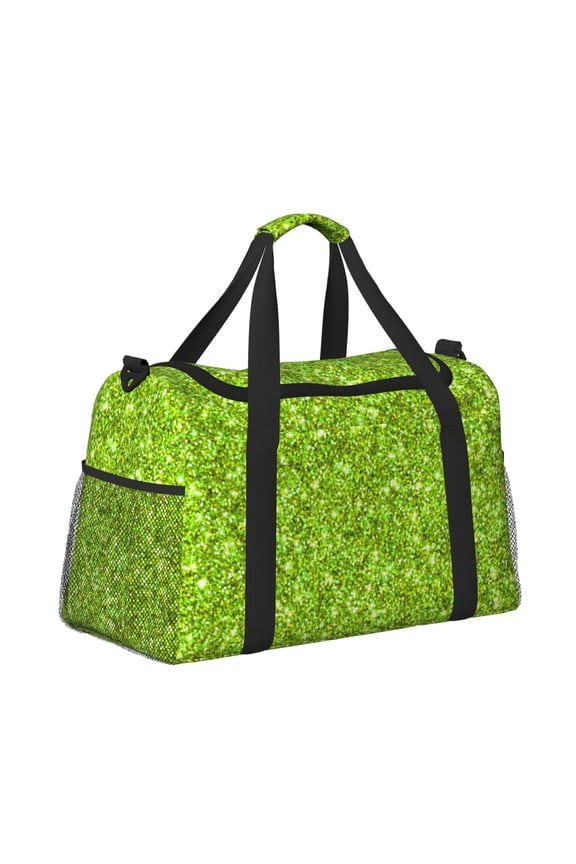 Lime green glitter Pattern Hand Travel Bag, Weekender Carry On for Women Men, Sports Gym Bag, Workout Duffel Bag, Overnight Shoulder Bag fit 15.6 Inch Laptop