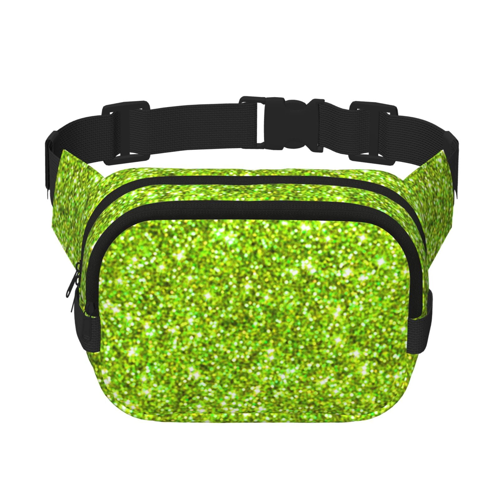 Ratiio Lime green glitter Pattern Square Double Layer Waist Bag, Durable Twill Fabric Waist Pack with Adjustable Belt,Outdoor Hiking, Running, Travel Waist Bag