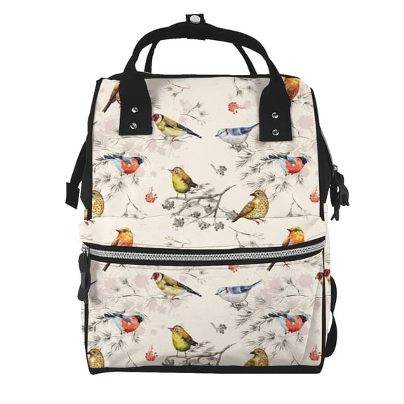 Ratiio Little Birds Mummy Backpack - Waterproof Twill Canvas, Large Capacity Diaper Bag with Multiple Pockets and Adjustable Straps