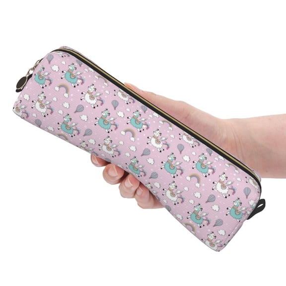 Ratiio Llama Unicorn and Rainbow Pattern Leather Pencil Case, Pencil Pouch with Durable Zipper, Compact and Stylish Organizer for Stationery, Art Supplies, Travel Essentials