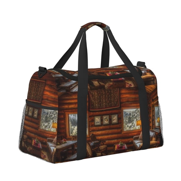 Ratiio Log Cabin Inside Pattern Hand Travel Bag, Weekender Carry On for Women Men, Sports Gym Bag, Workout Duffel Bag, Overnight Shoulder Bag fit 15.6 Inch Laptop