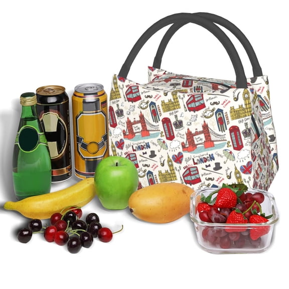 Ratiio London Landmark1 Pattern Portable Insulation Lunch Bag, Insulated Food Delivery Bag, Meal Grocery Tote Insulation Bag Large Capacity Reusable Warming Bag
