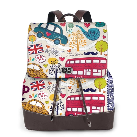 Ratiio London Symbols Pattern Womens Backpack Purse Leather Backpack Purse for Women Travel Fashion Backpack Designer Ladies Shoulder Bags