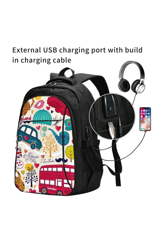 London Symbols Print Travel Laptop Backpack,Slim Sturdy Laptops Backpack with USB Charging Port, Water Resistant College School Computer Bag