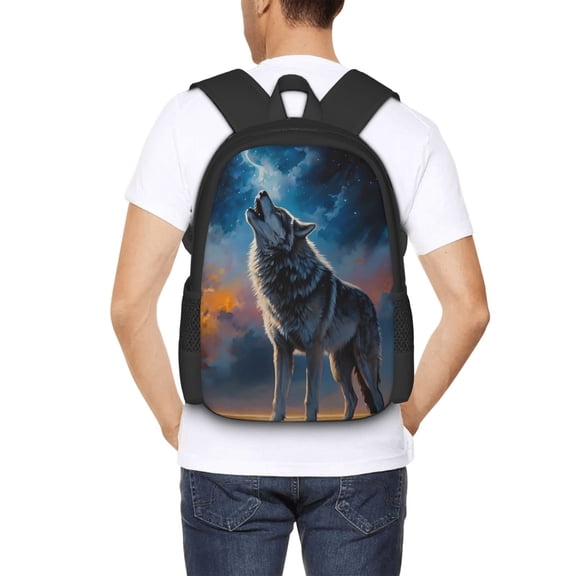 Ratiio Lonely Night Sky Wolf Backpack for Men and Women - Durable 600D Oxford Cloth -Large Capacity, Water-Resistant School, Travel, and Hiking Bag