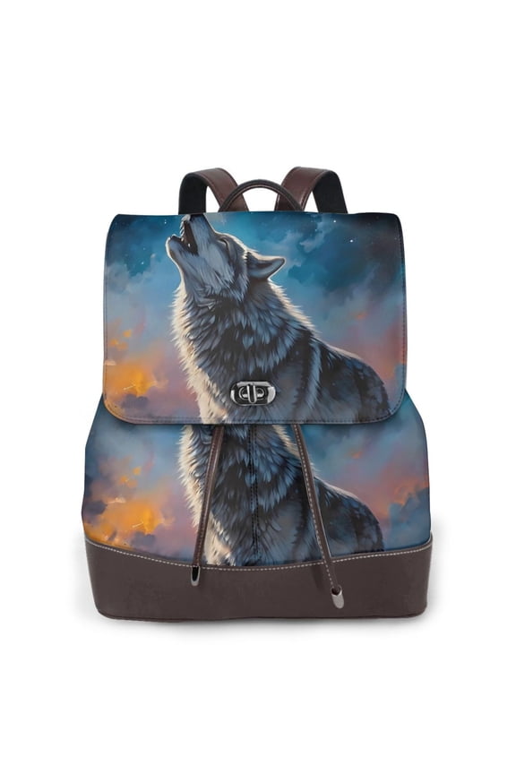 Lonely Night Sky Wolf Pattern Womens Backpack Purse Leather Backpack Purse for Women Travel Fashion Backpack Designer Ladies Shoulder Bags