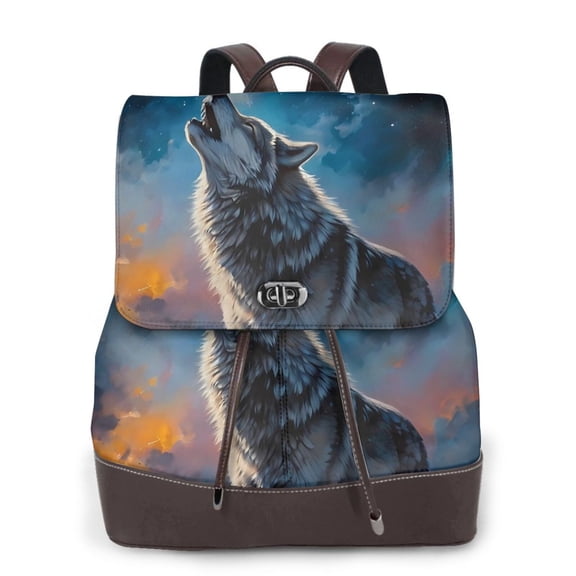 Ratiio Lonely Night Sky Wolf Pattern Womens Backpack Purse Leather Backpack Purse for Women Travel Fashion Backpack Designer Ladies Shoulder Bags