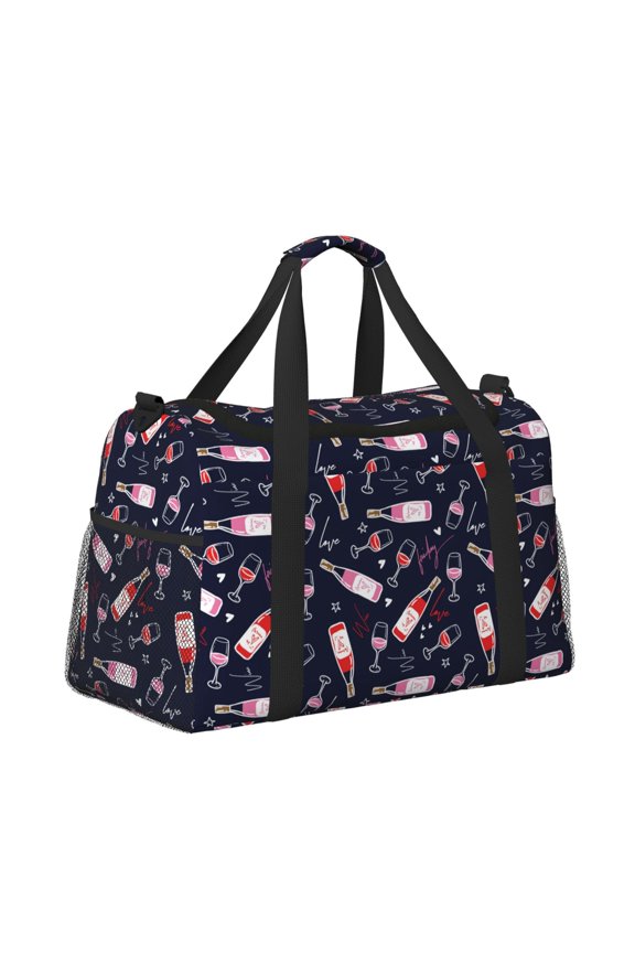 Love Wine Pattern Hand Travel Bag, Weekender Carry On for Women Men, Sports Gym Bag, Workout Duffel Bag, Overnight Shoulder Bag fit 15.6 Inch Laptop