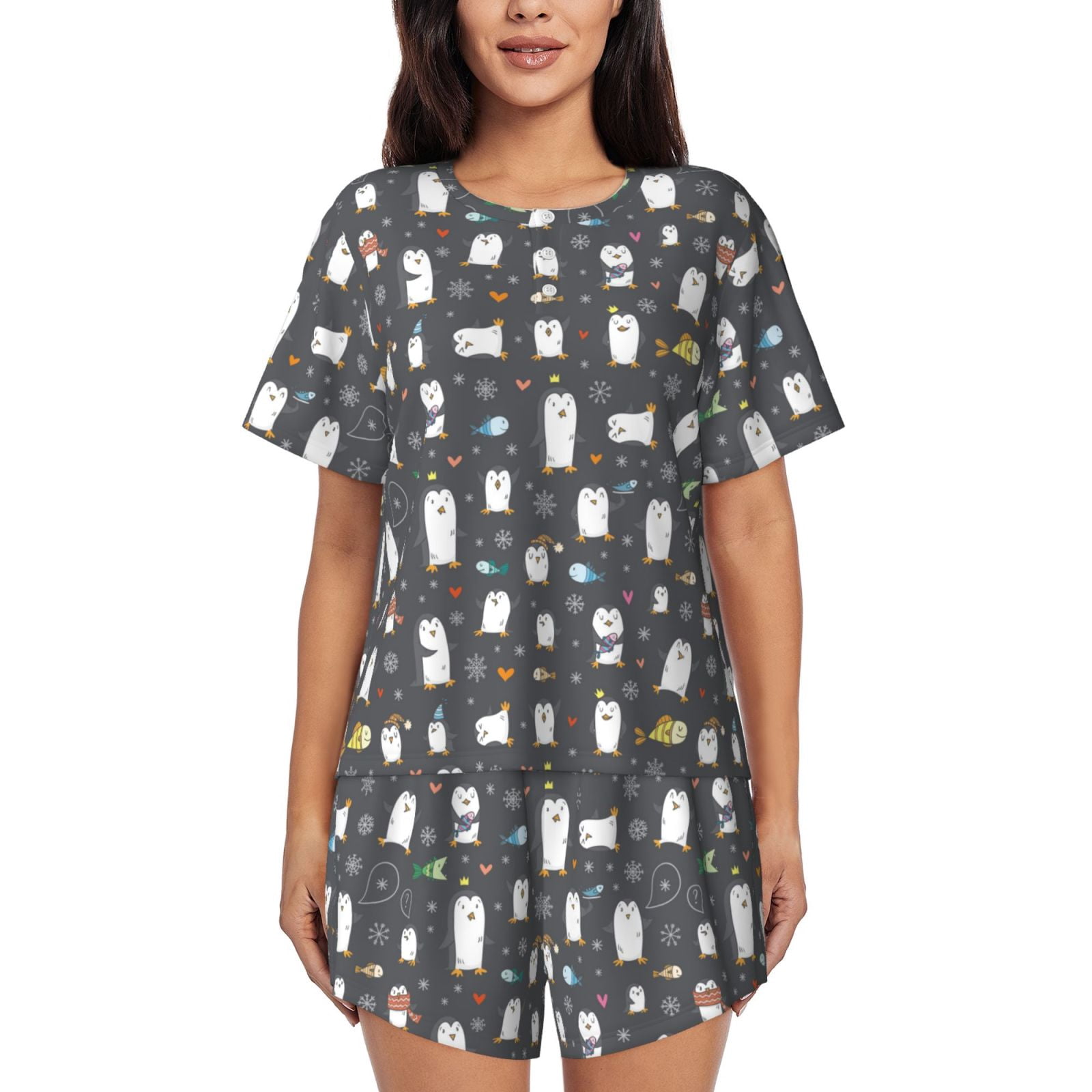 Ratiio Lovely Penguin Print Womens Pajama Sets 2 Piece Soft