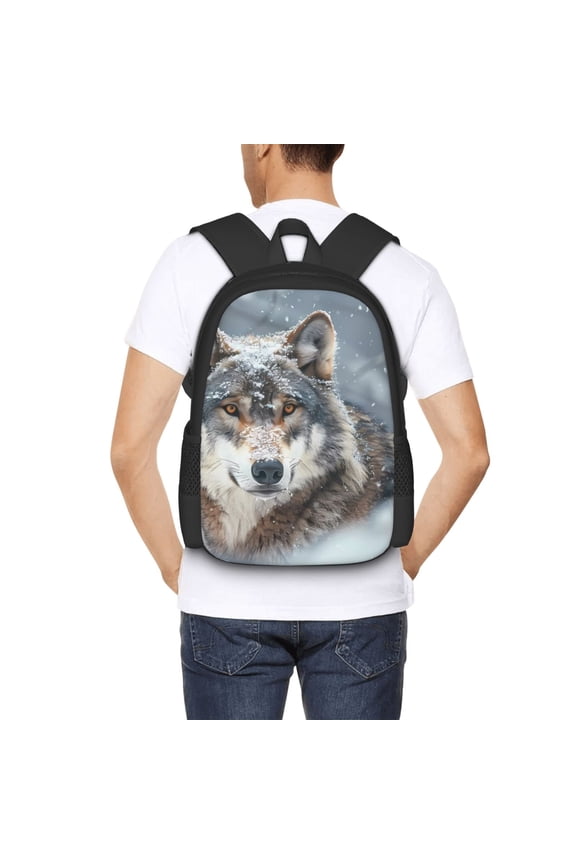 Majestic Snowy Wolf Backpack for Men and Women - Durable 600D Oxford Cloth -Large Capacity, Water-Resistant School, Travel, and Hiking Bag