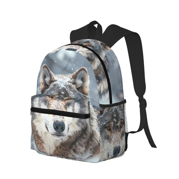 Ratiio Majestic Snowy Wolf Print Casual Backpack for Men and Women, Water Resistant Oxford Fabric School Bag Lightweight Travel Daypack