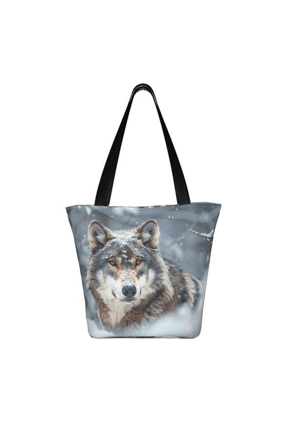 Majestic Snowy Wolf Print Shoulder Bag for Women, Polyester Crossbody Purse Lightweight Handbag for Daily Travel and Casual Use
