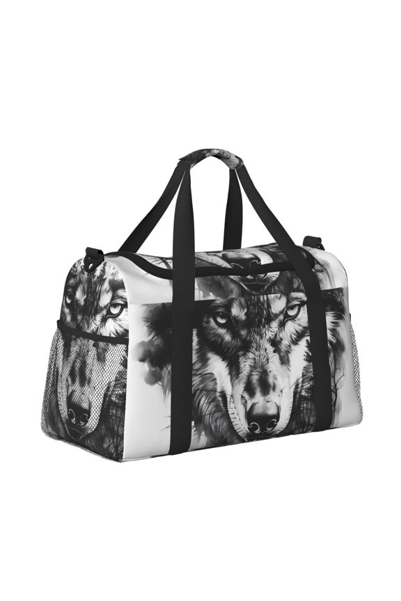 Majestic Wolf Landscape Pattern Hand Travel Bag, Weekender Carry On for Women Men, Sports Gym Bag, Workout Duffel Bag, Overnight Shoulder Bag fit 15.6 Inch Laptop