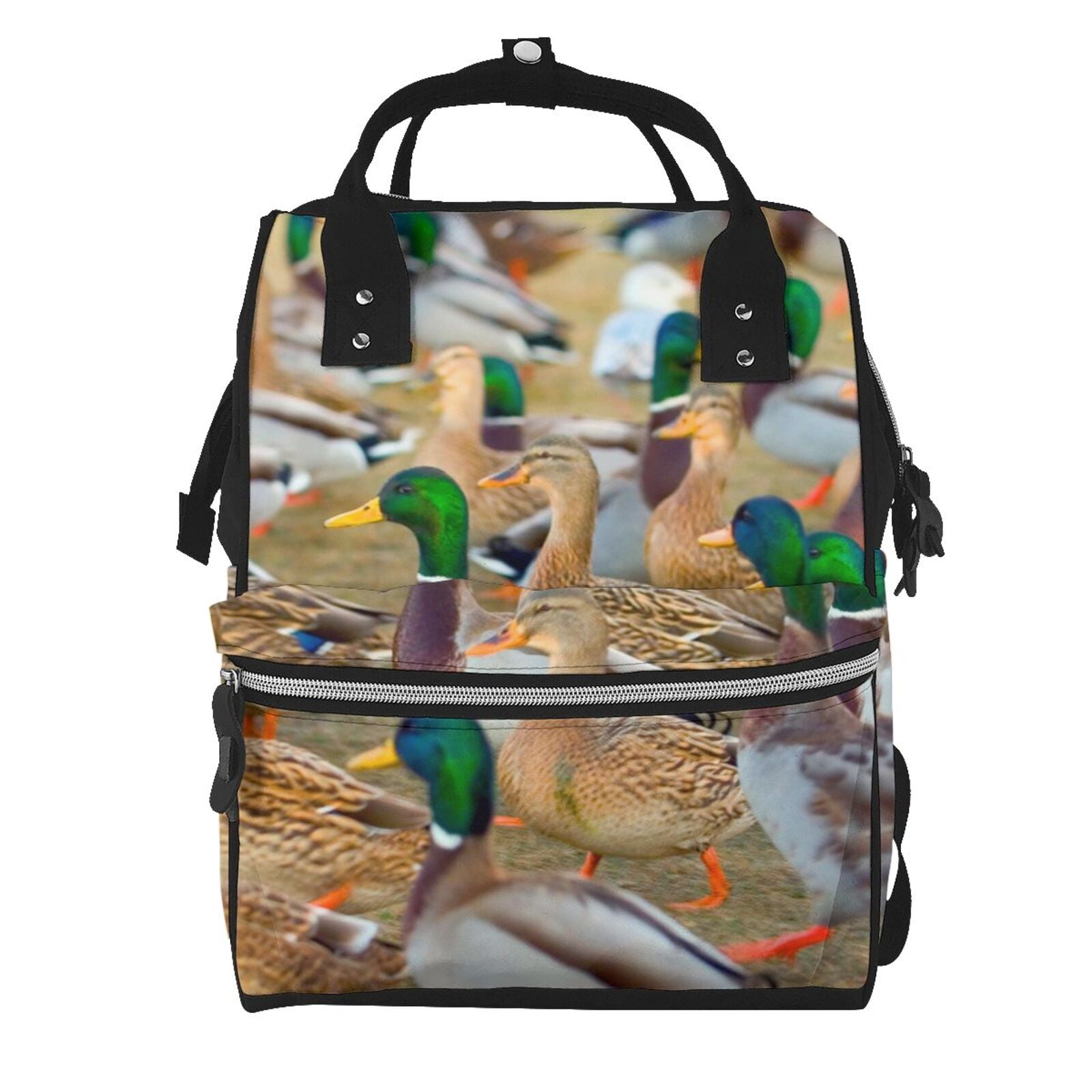 Ratiio Mallard Ducks Mummy Backpack - Waterproof Twill Canvas, Large Capacity Diaper Bag with Multiple Pockets and Adjustable Straps