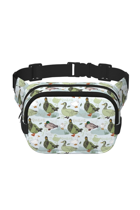 Mallard Ducks Wild Birds Pattern Square Double Layer Waist Bag, Durable Twill Fabric Waist Pack with Adjustable Belt,Outdoor Hiking, Running, Travel Waist Bag