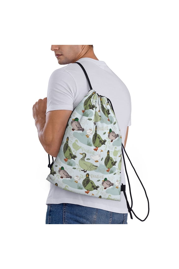 Mallard Ducks Wild Birds Print Drawstring Backpack Bag Sport Gym Sackpack Heavy Duty String Backpack for Men Women