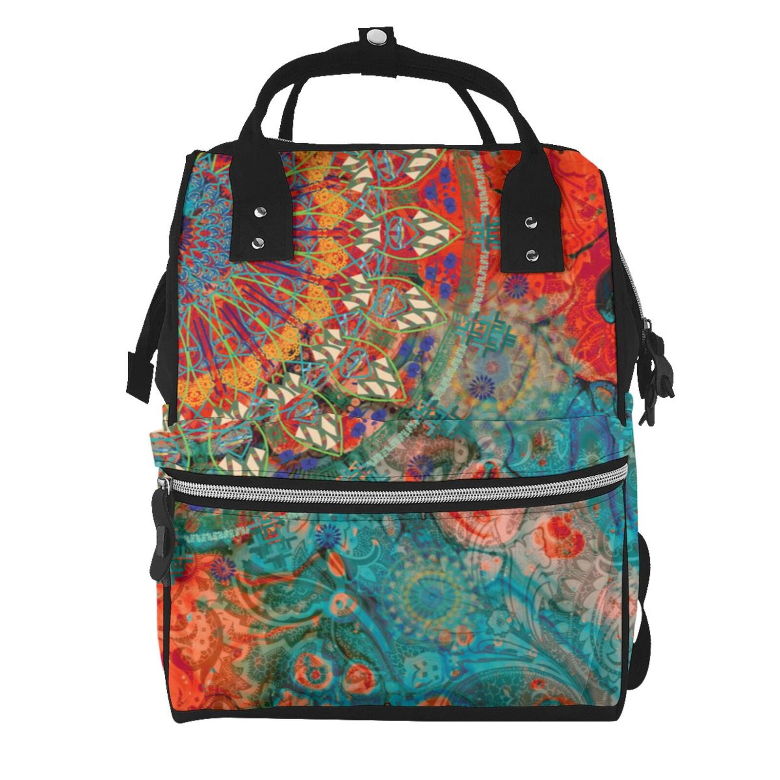 Ratiio Mandala Colorful Mummy Backpack - Waterproof Twill Canvas, Large Capacity Diaper Bag with Multiple Pockets and Adjustable Straps