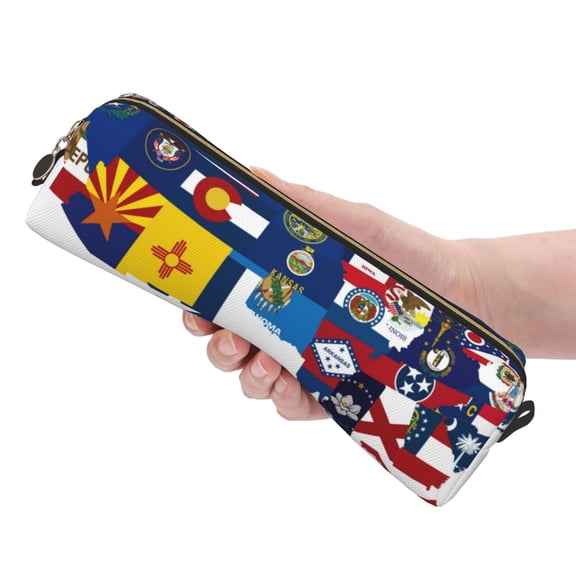 Ratiio The Map Of United States Pattern Leather Pencil Case, Pencil Pouch with Durable Zipper, Compact and Stylish Organizer for Stationery, Art Supplies, Travel Essentials