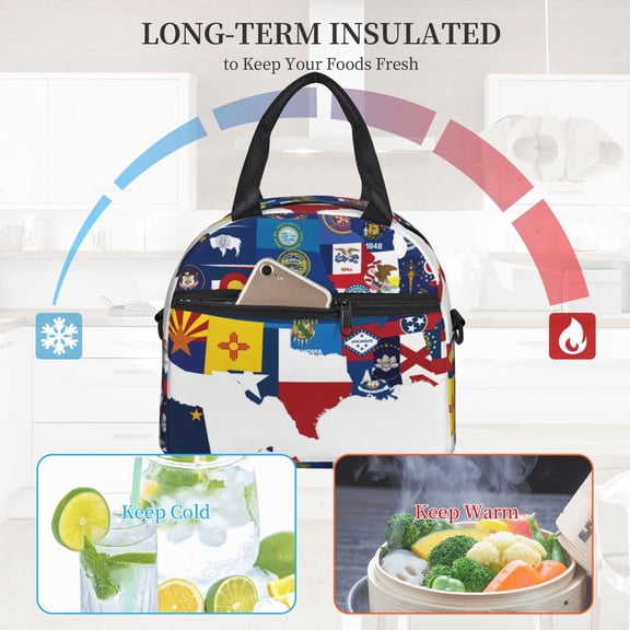 Ratiio The Map Of United States Pattern Lunch Bag ,Insulated Lunch Box, Small Leakproof Cooler Food Lunch Containers Reusable High Capacity Lunch Tote Bags