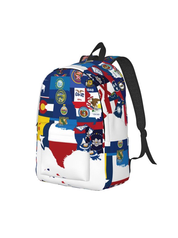 The Map Of United States Print Canvas Backpack for Women & Men Retro Aesthetic Rucksack Basic Backpack for High School/College Students Travel Laptop Bag