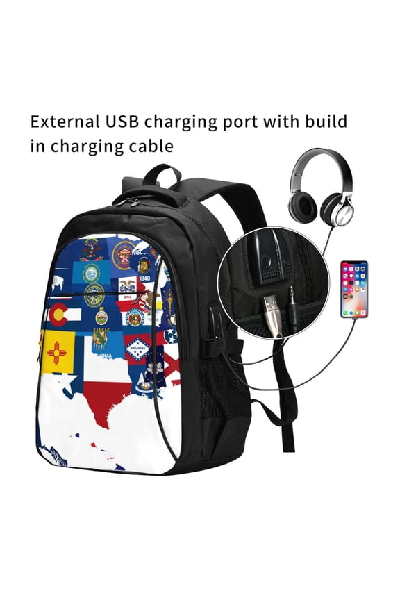 The Map Of United States Print Travel Laptop Backpack,Slim Sturdy Laptops Backpack with USB Charging Port, Water Resistant College School Computer Bag