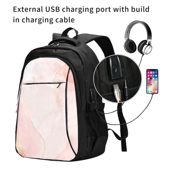 Ratiio Marble Print Travel Laptop Backpack,Slim Sturdy Laptops Backpack with USB Charging Port, Water Resistant College School Computer Bag
